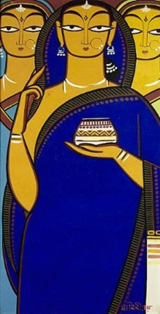 Bride and Two Companions by Jamini Roy