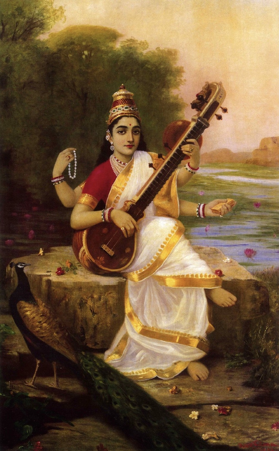 Goddess Saraswati Playing Veena by Raja Ravi Varma