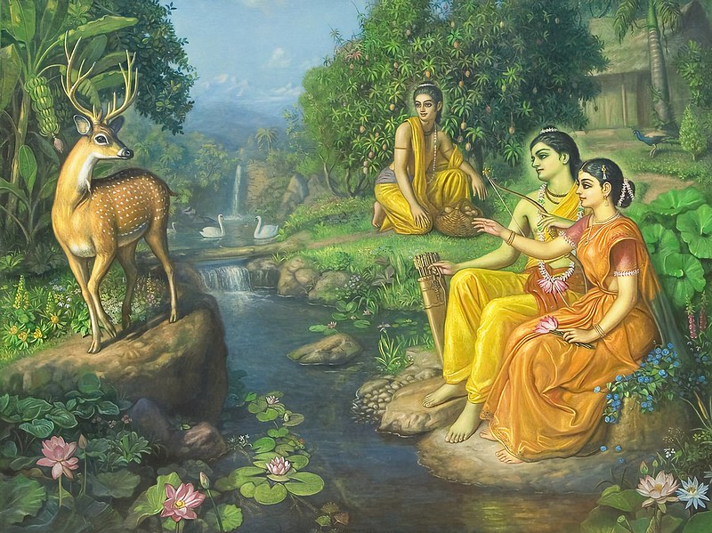Rama-Sita, Lakshmana in exile in the Dandaka forest