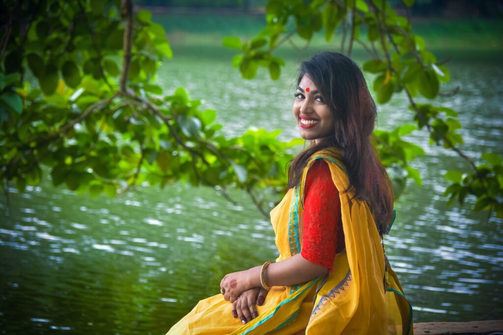 Woman in a Bright Colored Saree